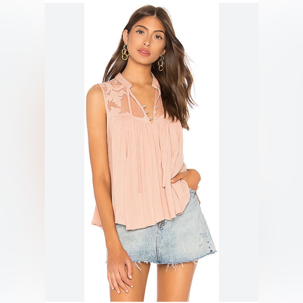 Free People Western Romance Sleeveless Mesh Appliqué Top blouse XS